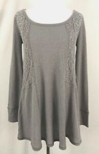 Anthropologie Eloise Women Top Pale Gray Waffle Lace Polyester Rayon Nylon Small