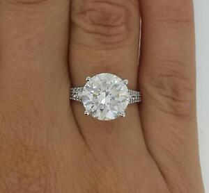 5.75 Ct Pave 4 Prong Round Cut Diamond Engagement Ring SI1 F White Gold 18k
