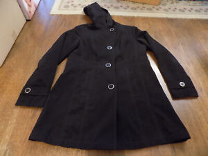 CROFT & BARROW Women's Hooded Trench Coat Black Rain Jacket Lined Sz M 8-10