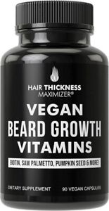 Hair Thickness Maximizer—Vegan Beard Growth Vitamins, 90 Capsules, Non-GMO, USA