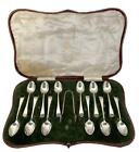 Elkington Birmingham Sterling Silver Set 12 Demitasse Spoons Sugar Tongs & Case