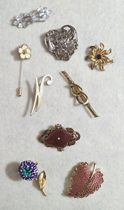 Lot of 9 Brooches Pins Lilylin Designs Cut Out Leaf + Avon Sweet Memories + 7
