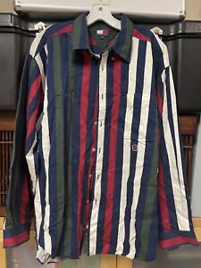 Vintage Tommy Hilfiger Mens 100%Cotton LS Button Up Shirt Multicolor Stripes L