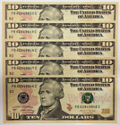 NEW  SERIES 2017A $10 Uncirculated TEN Dollar Bills  Sequential Notes  LOT of 5