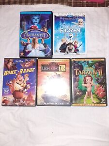 Walt Disney 5 DVD's Enchanted, Frozen, Home On Range, Lion King 1 1/2, Tarzan II