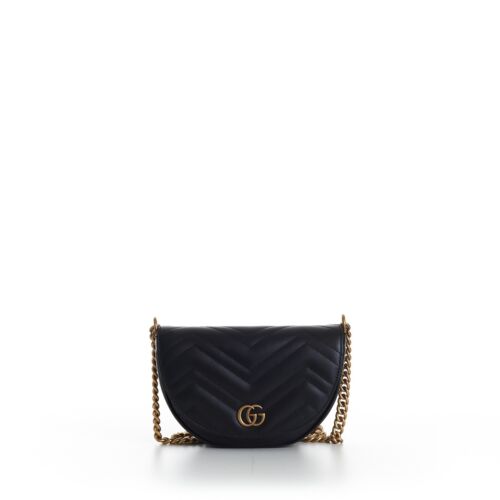 GUCCI 1750$ GG Marmont Matelassé Chain Mini Bag In Black Leather