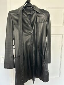 Women MASKA Black Leather Long Coat size 10 in perfect condition