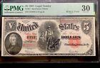 New Listing1907 $5 Legal Tender / Fr91 / Very Fine Woodchopper Note! / PMG 30