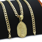 Mens 18k Gold Plated  Guadalupe  Hip-Hop Pendant 6mm Cuban Chain Necklace