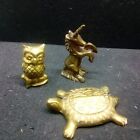 Lot Of 3 Vintage Brass Animal Wildlife Figurine Owl Turtle Unicorn Mini B13