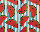 Summer Fun watermelon on Blue White Stripes Vinyl Flannel Back Tablecloth Elrene