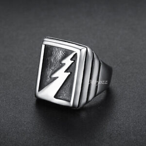 Stainless Steel Mens Thor Thunder Flash Lightning Bolt Ring Men Size 7-15 Gift