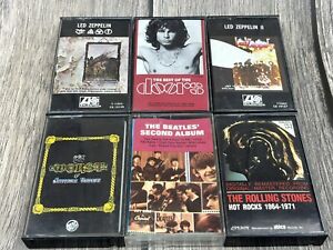Classic Rock Cassette Tape Lot Of 6, Beatles Doors Led Zeppelin Rolling Stones