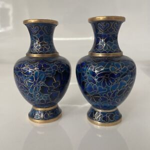 New ListingTwo Small Blue Chinese Cloisonné Enamel Vases
