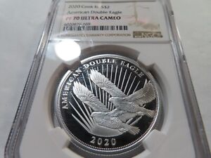 V12 Cook Islands 2020 Silver 1/2 Oz. $2 American Double Eagle NGC PROOF-70 UCAM