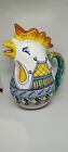 Pottery Pitcher Ceramic Chicken Rooster Signed Hand Painted Signed