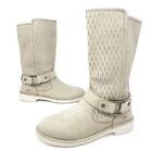 UGG Shani HRC Perforated Leather Tall Moto Boots Horchata Cream Beige Size 7.5