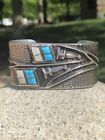Vintage Native American sterling silver turquoise and mop tufa modernist cuff