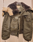 Vintage N2B USAF Military Heavy Flight Jacket Medium Fur Parka Split Hood Coat