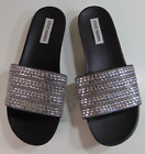 Steve Madden Womens Dazzle Black Rhinestone Slip On Slides Sandals Size 9