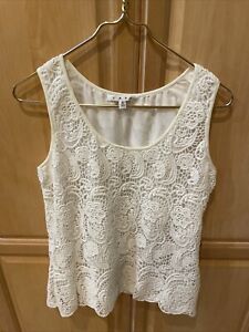 Cabi White Lace Lined Pullover Scoop Neck Blouse Tank Top Shirt Women’s Small