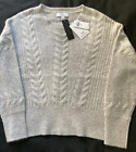 $345 Magaschoni Pure Cashmere Cable Knit Thick Sweater Women’s Sz L Heather Grey
