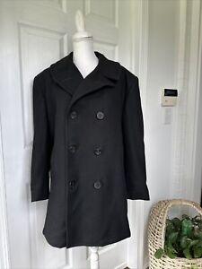 Pre-O Sterlingwear Anchor Collection Wool Black M161 Peacoat Dbl Breasted 48R