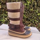 Sorel Helen Of Tundra Brown Leather Lined Zip Winter Snow Boots Women's Size 7