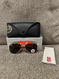 RAY-BAN AVIATOR RB3025 001/57 58MM GOLD FRAME BROWN LENS POLARIZED SUNGLASSES