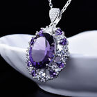 New Handmade Big Purple Amethyst Gemstone Silver Charm Women Necklace Pendants