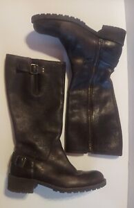 Women's LL BEAN Brown Leather Side Zip Riding Boots 15” Tall Size 8 M