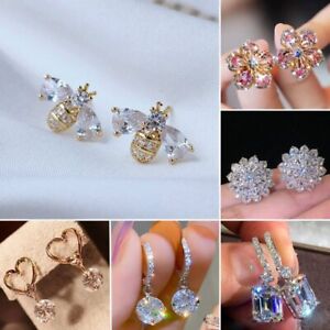 Fashion Cubic Zirconia Crystal Earrings Stud Drop Dangle Women Party Jewelry New