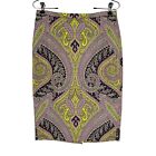 J Crew Pencil Skirt Womens Size 4 Orchid Chartreuse Paisley Stretch Cotton NEW