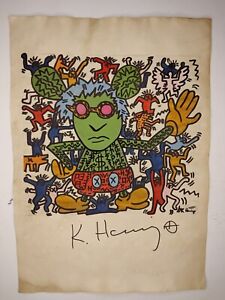 Keith Haring Painting Drawing Vintage Sketch Paper Signed Stamped
