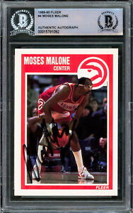Moses Malone Autographed 1989-90 Fleer Card #4 Atlanta Hawks Beckett #15781092
