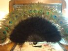 Victorian Look Peacock Ostrich Feather Large Folding Decorative Vintage Hand Fan