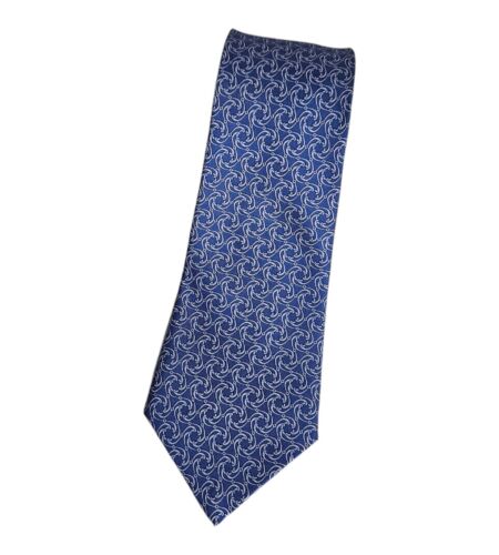 HERMÈS  Men's 100% Silk Necktie LUXURY Tie 7113 FA Blue Geometric W:3.5
