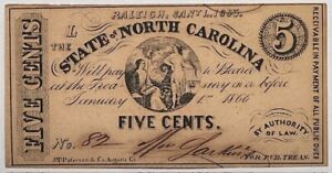 New ListingState of NORTH CAROLINA - 5 Cents - 1863 - Civil War Note - Crisp Uncirculated!