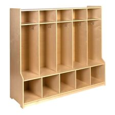 Flash Furniture 5 Section Wood School Coat Locker with Bench in Natural