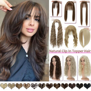 Straight Wavy Clip In Hair Extensions Topper Bangs Hairpiece Real As Human Thick