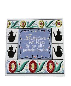 Vintage 1960's Berggren Trayner Ceramic Tile Trivet Swedish Folk Art Felt Back