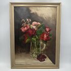 Antique Rose In Vase Impressionist Oil Painting On Canvas Unsigned Circa 1900