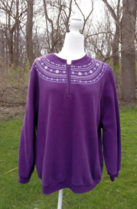 Blair Sweatshirt Purple 1/4 Zip Double Collar Floral Screen Print XLG (PILLING)