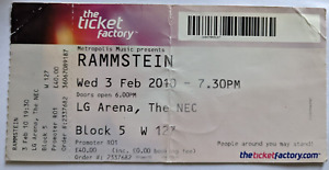 Rammstein original used concert tour ticket NEC Birmingham 2010 rock live