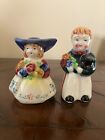 Salt and Pepper Shakers Set Man and Woman Holding Flowers Vintage Made in Japan