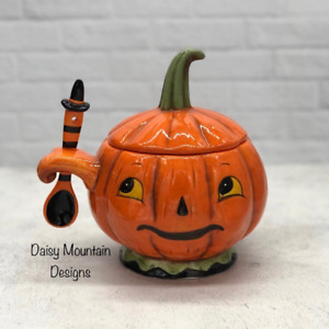 Johanna Parker Spooky Jack O Lantern Pumpkin Halloween Bowl With Lid & Spoon New