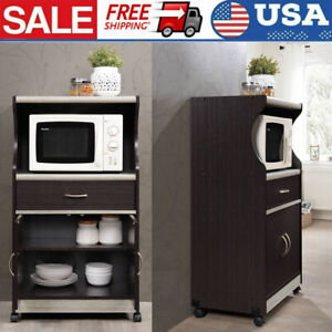 Kitchen Islands Wood Microwave Cart Storage Cabinet Mobility Wheels Portable New