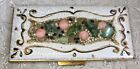 Art Deco Guilloche & GREEN Stones & Pink Thermoset & Tiny PEARLS Make-up Box