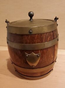 Oak Brass Biscuit Barrel with Lid and Ceramic Liner