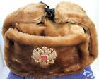 Authentic Russian Military Camel Brown KGB Ushanka Hat W/ Soviet Eagle Badge